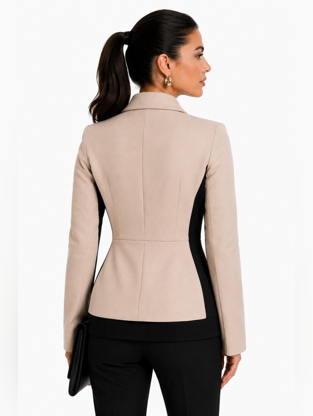 Max Mara Studio Wool Blend Hidden Snap Jacket Blazer Beige Black Size 10 - Picture 2 of 14